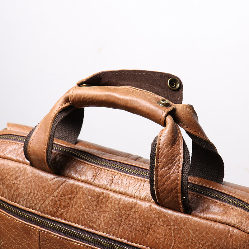 Leathfocus Europe and American Retro Men's Handheld Briefcase Large Capacity Cowhide Crossbody Bag Ladies 14 " Laptop Bag