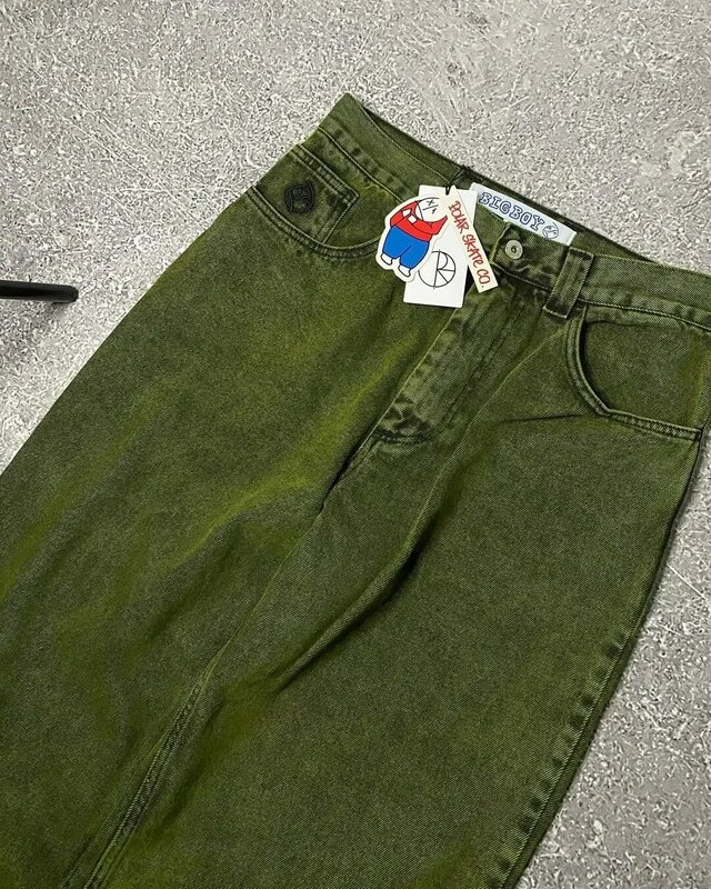 Summer New Skateboard Harajuku Culture Polar Skate Co Brand Washed Green Jeans pantaloni dritti Casual larghi da uomo Jeans da uomo