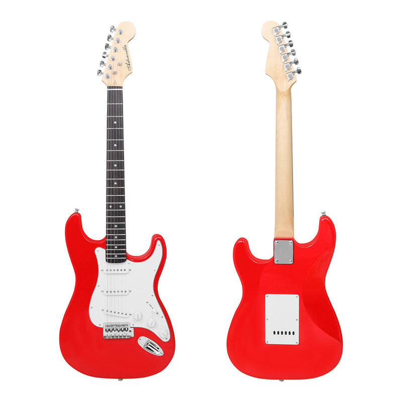 ST gitara elektryczna 6 strun 21 progów korpusy gitara elektryczna ze strunami pasek torby Tuner akcesoria