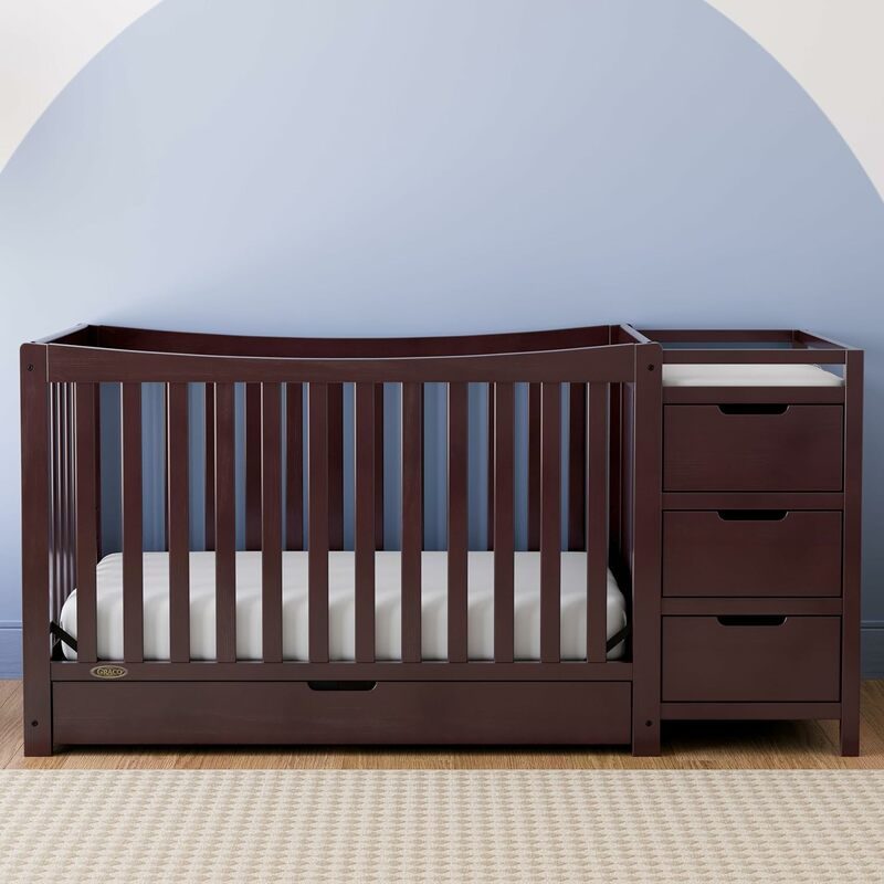 Кроватка-трансформер Graco Remi 4-в-1 с выдвижным ящиком (эспрессо)-сертифицировано GREENGUARD Gold, детская кроватка и Пеленальный стол,