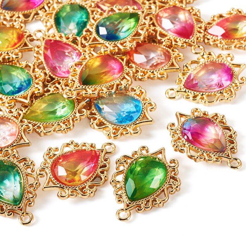 20 buah liontin berlian imitasi Resin bentuk air mata warna gradien jimat untuk wanita kalung anting-anting membuat perhiasan temuan hadiah pesta