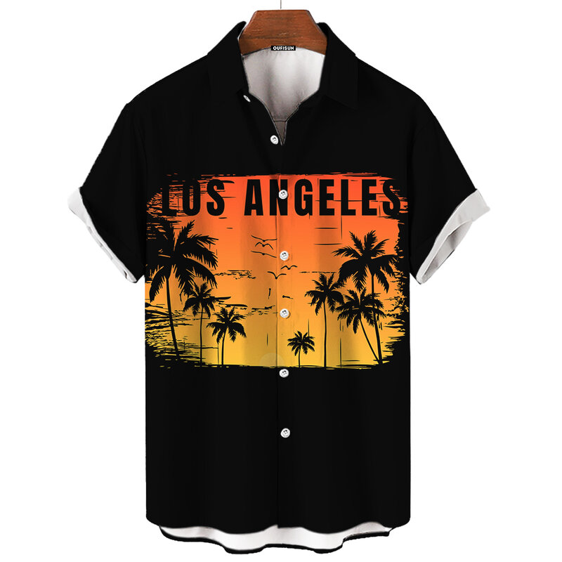 Гавайская рубашка мужская с коротким рукавом, Повседневная пляжная блуза с 3d принтом кокосового дерева, модная уличная одежда оверсайз, лето 2024