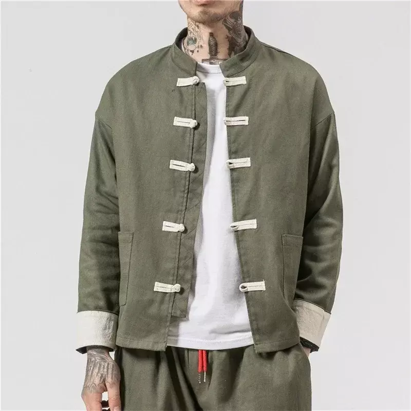 남자 중국 스타일 Hanfu 길어야 바지 전통 민족 쿵푸 재킷 바지 코튼 린넨 티셔츠 동양 패션 의류