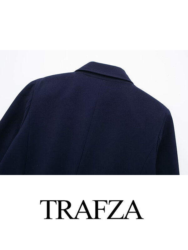 Trafza-女性用シングルブレストジャケット,ストリートウェア,ショート,単色,折り襟,長袖,偽のポケット,トレンディ,春