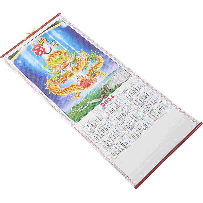 Calendario colgante de pared mensual, decoración de calendario colgante de estilo chino, año del Dragón