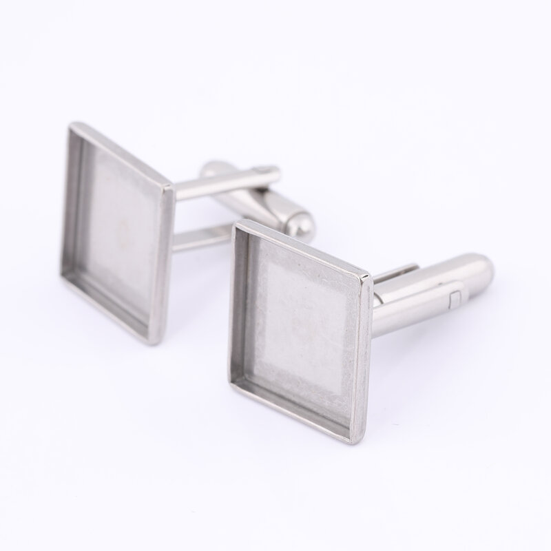 10pcs Stainless Steel Fit 15mm Square Cabochon Cufflink Base Blanks Diy Cuff Link Bezel Setting Trays For Jewelry Making