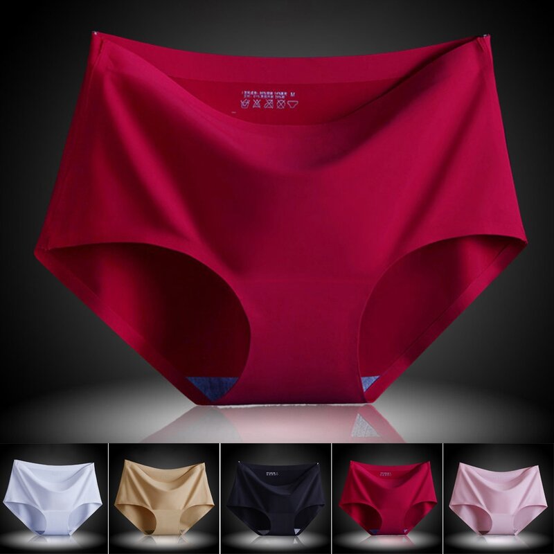 Sexy Women Soft Ice Silk Seamless Medium Length Brief Knickers Underwear Lingerie Panties Smooth Breathable Casual Female Briefs
