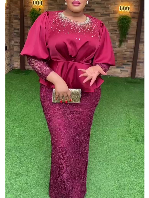 Plus Size African Party Dresses for Women 2024 New Fashion Dashiki Ankara Lace Wedding Gowns Elegant Turkey Muslim Maxi Dress
