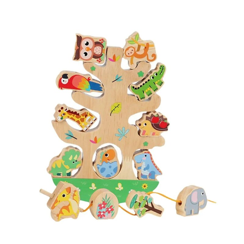 Drewniane klocki do układania w stosy Puzzle edukacyjne dla małych dzieci klocki do nawlekania zabawek dla festiwalowych dzieci urodzinowych w wieku 3-6 lat