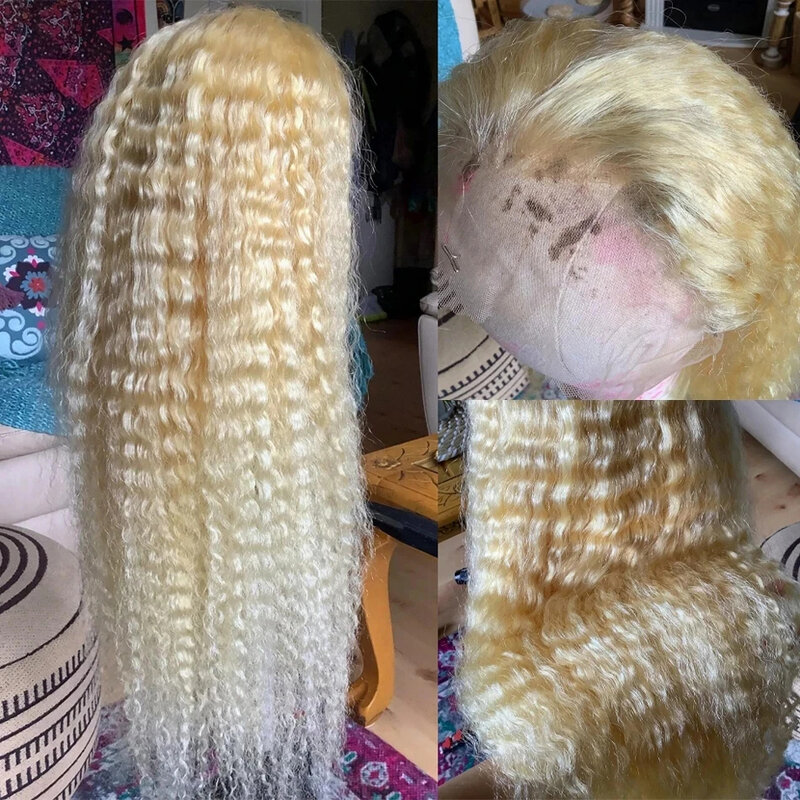 Perruque Lace Front Wig sans colle Deep Wave naturelle, cheveux humains, couleur blond miel 613, 13x6, 30 pouces, prêt à porter, au choix