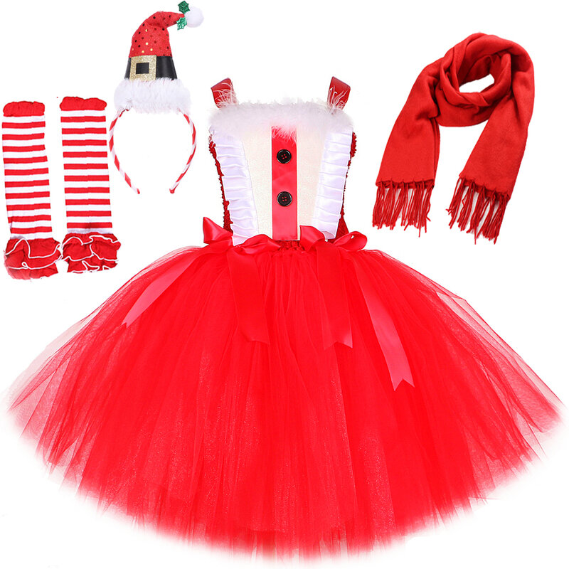 Costume de Père Noël Rouge pour Fille, Robe Tutu de Noël, Tenue Cosplay de ixde Carnaval, Vêtements de Nouvel An pour Enfant