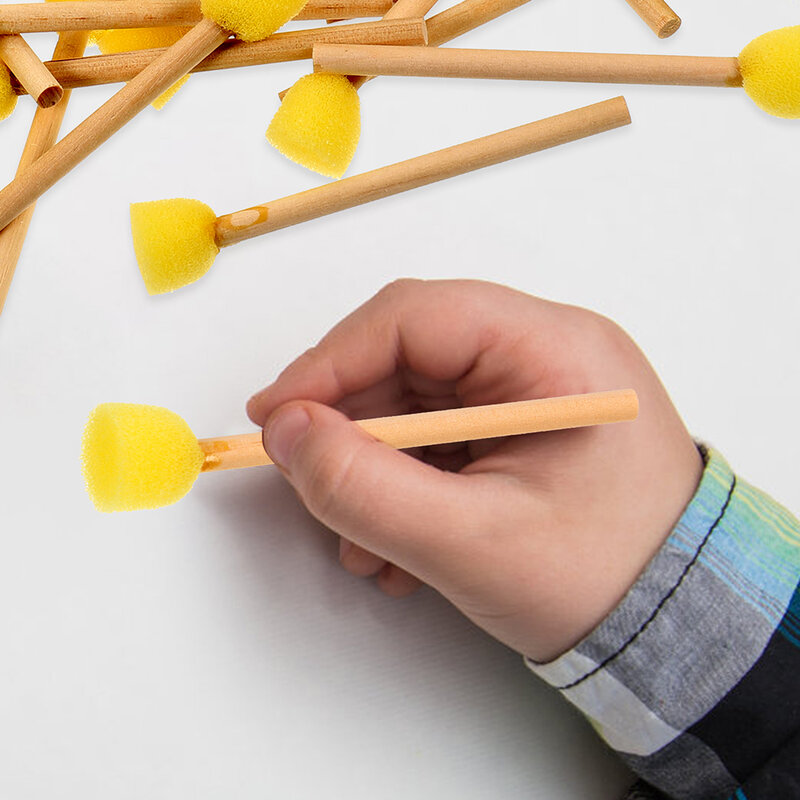 Pincel de esponja con mango de madera para niños, herramienta de pinceles de espuma para pintar, grafiti, dibujo de flores, papelería escolar, 10 piezas