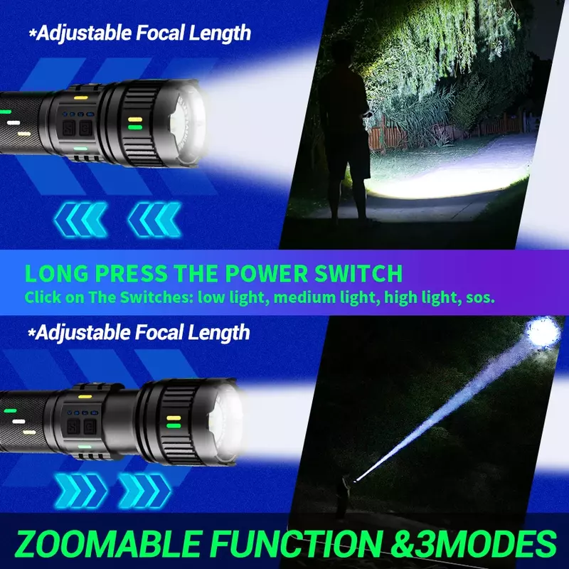 Aluminum Alloy Flashlight Strong Light Long Range Multi-Functional Long Life Outdoor Waterproof Emergency Rechargeable Lanterna