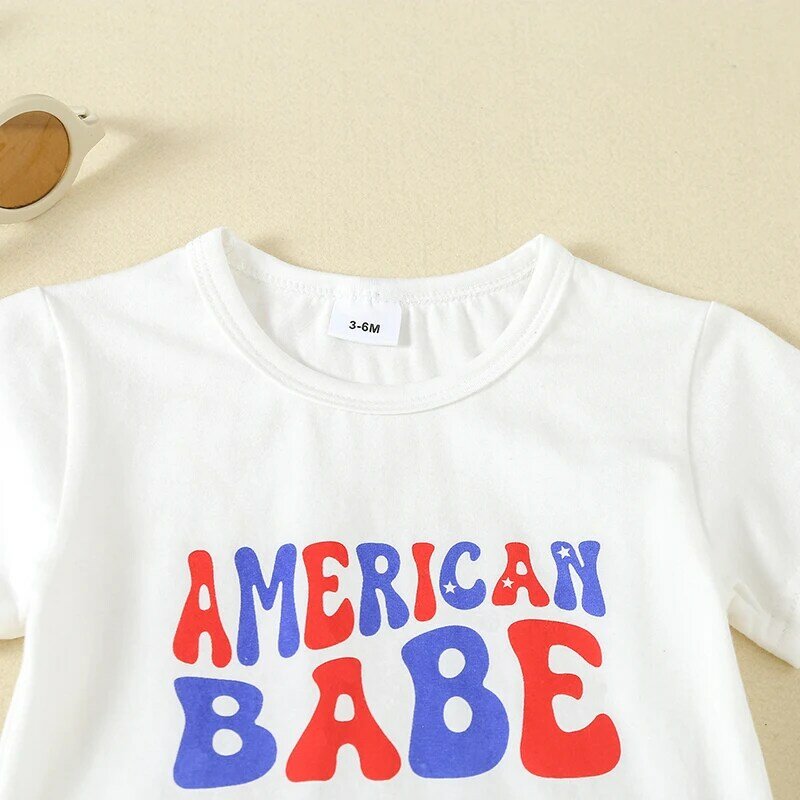 2024-04-05 lioraitiin Toddler Boy 4th of July Outfit Letter Short Sleeve T-Shirt with Contrast Color Shorts Independence Day