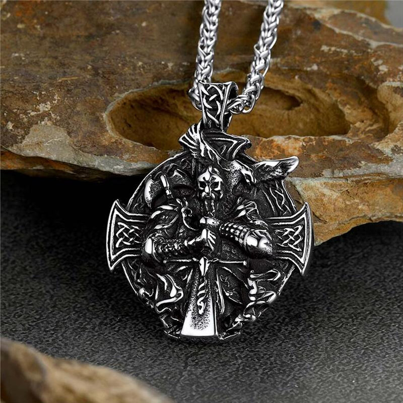 Collier pendentif croix celtique pour homme, acier inoxydable, vintage, médaille
