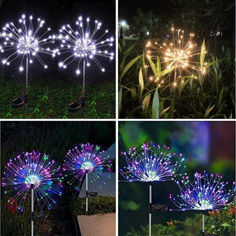 Solar LED Firework Lights Outdoor Garden Firefly Starry Fairy Lawn Landscape Lights Para Patio Yard Party Decoração de Natal do casamento