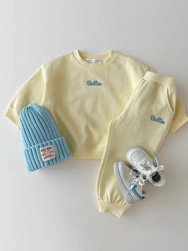 Spring New Children Long Sleeve Sweatshirt Set Baby Boy Girl Letter Embroidery Tops + Pants 2pcs Suit Kids Casual Sports Outfits