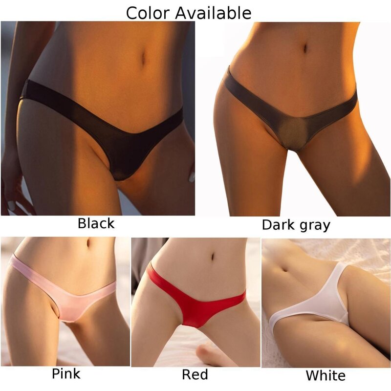 Women Glossy Silky Briefs Female Oily Sheer Underwear Low Rise T-Back Panties Ultra Thin Lingerie Breathable Shiny Satin Underpa