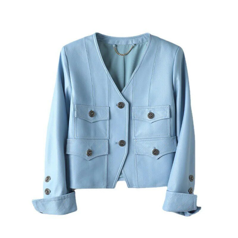 Jaquetas de pele de carneiro genuínas para mulheres, casaco novo para senhora, primavera e outono, TF5598