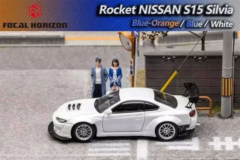Focal Horizon FH Diecast Model Car, Silvia S15, Pandem Rocket Bunny, FNF branco e azul, 1:64