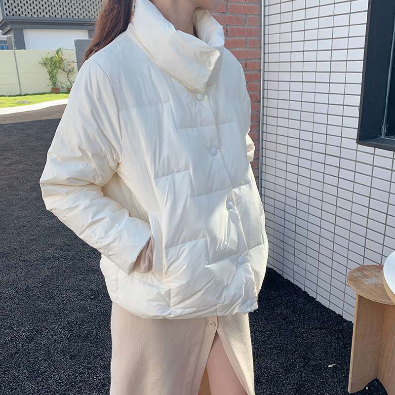 Chaqueta de terciopelo ligero para mujer, abrigo corto de estilo coreano con cuello alto, estilo fino, para invierno, 90, 2022