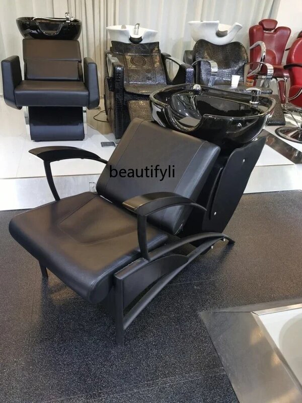 Salon fryzjerski Siedzący fotel z szamponem Kanapa do masażu włosów Prosta umywalka ceramiczna Głęboka umywalka Łóżko do spłukiwania