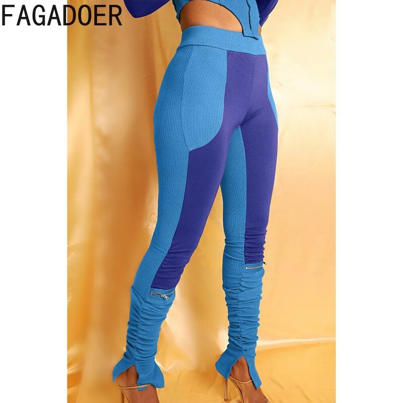 Коллекция 2022 года, Осень-зима, эластичные цветные брюки FAGADOER в стиле пэчворк, женские узкие брюки с высокой талией, повседневные женские спортивные штаны с разрезом и пуговицами