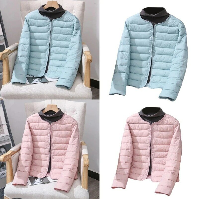 Womens Short Puffer Jackets Lightweight Slim Fit Padded Jackets Winter Fall Button Up Warm Quilted Bubble Coat Outerwear