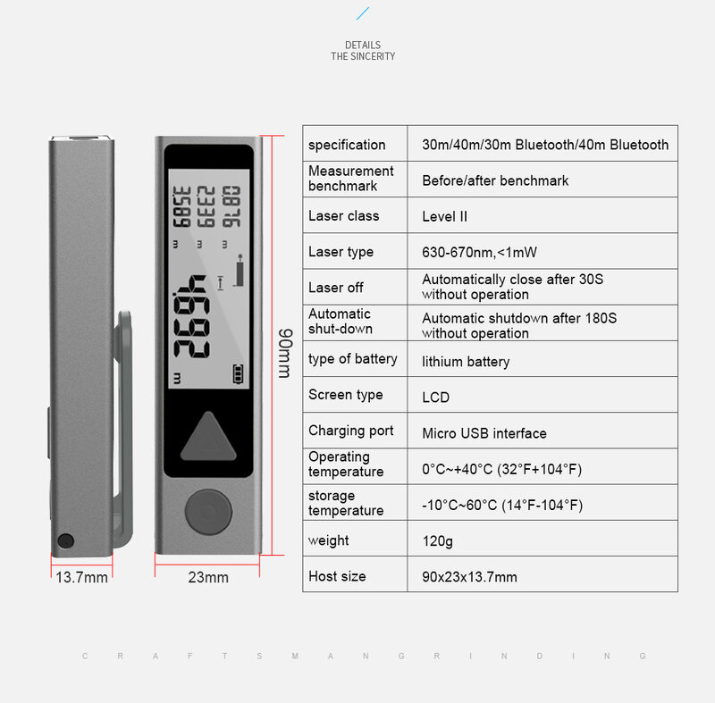 Mileseey 미니 블루투스 레이저 거리 측정기, 휴대용 측정기, Trena 레이저 측정 테이프