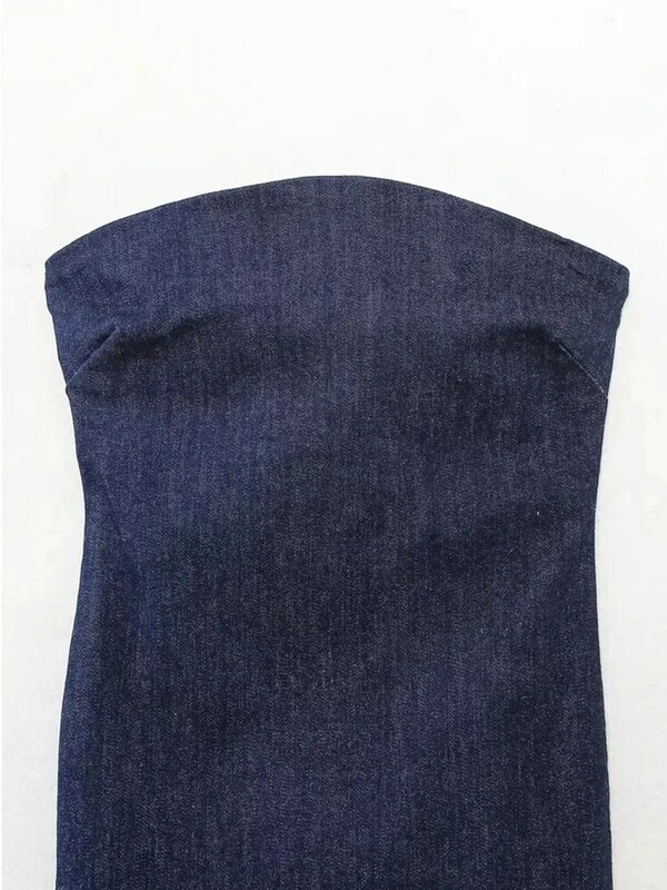 2024 Sexy senza spalline Backless Zipper Split Dress Party Blue Denim abito lungo femminile per le donne abiti da sera estivi