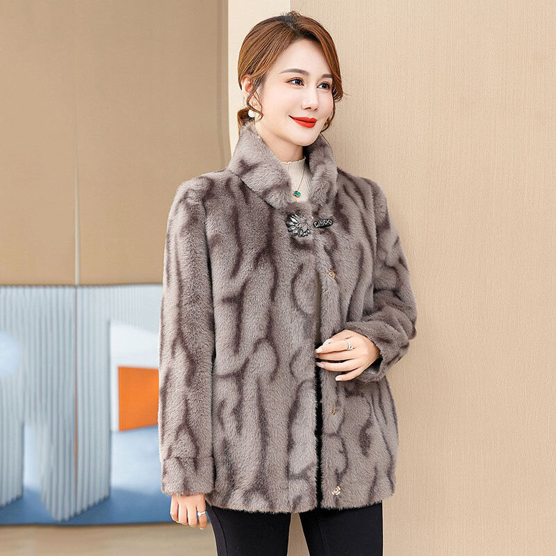 Осенне-зимнее меховое пальто для матери среднего возраста, короткое пальто в западном стиле, модное зимнее меховое пальто для женщин среднего возраста 5XL