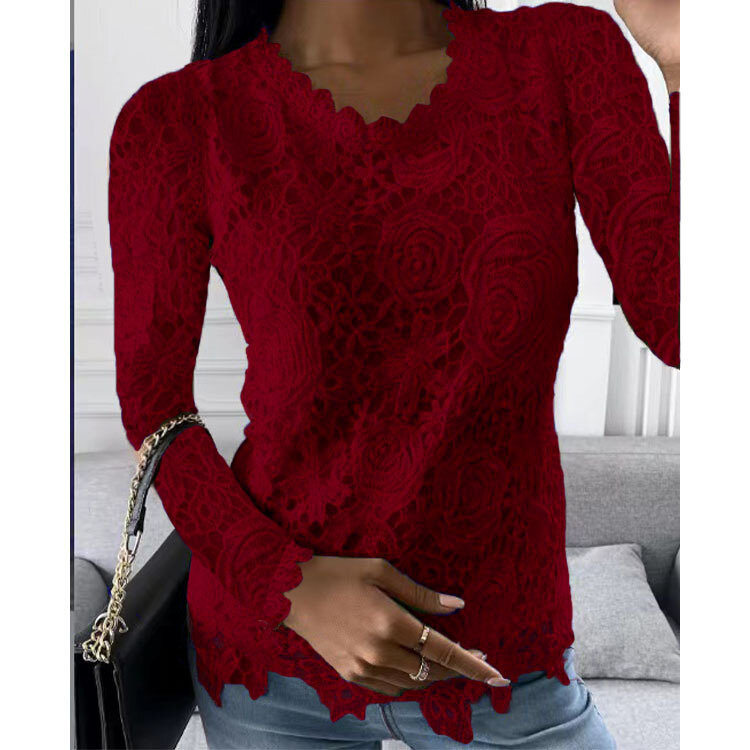 Women's Clothes 2023 Autumn and Winter New Lace Long Sleeve Top Female & Lady Casual Office Tops Shirts