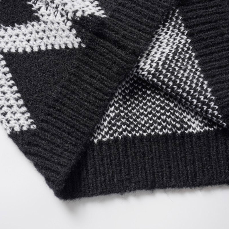 Aolamegs Y2K Men Sweater Contrast Geometric Striped Knitted Pullover Street Loose Crew Neck Drop Shoulder Knitwear Tops Unisex