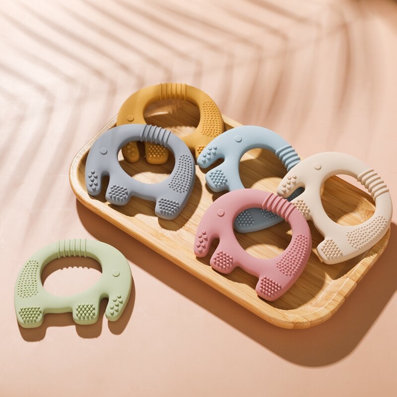 Anneau de dentition en bois en forme d'éléphant pour bébé, jouet en silicone de qualité alimentaire, sans BPA, cadeaux d'allaitement, 1 pièce