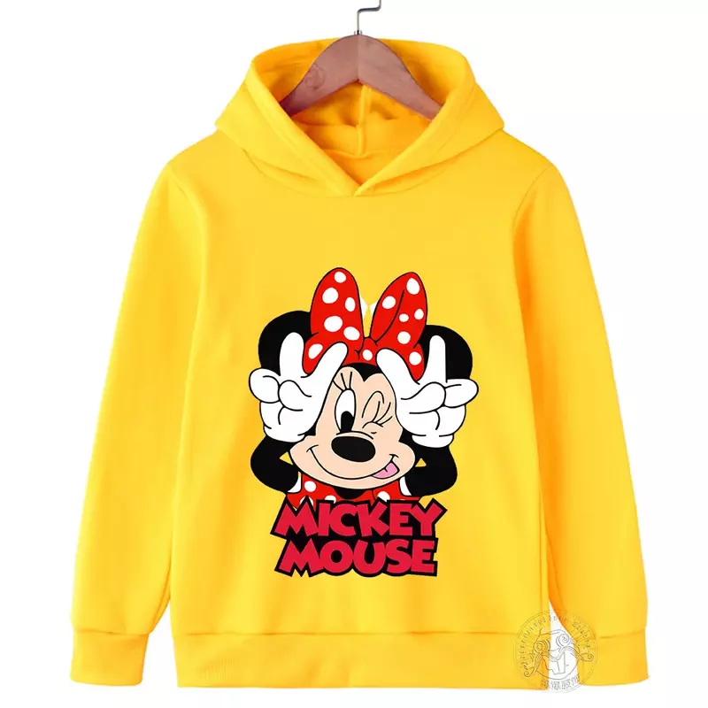 Disney-Sudadera con capucha de Minnie y Mickey para niños, ropa deportiva con estampado de dibujos animados, para primavera y otoño, 2024