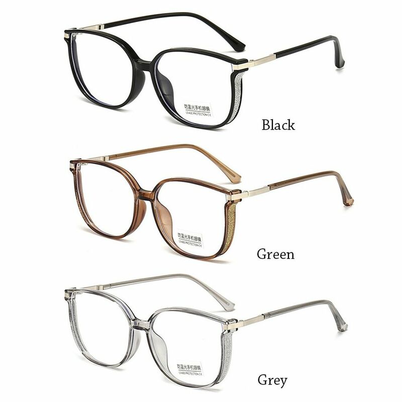 Blue Ray Blocking Anti-Blue Light Reading Glasses Ultralight Eye Protection Square Eyeglasses Metal Shining Rhinestones