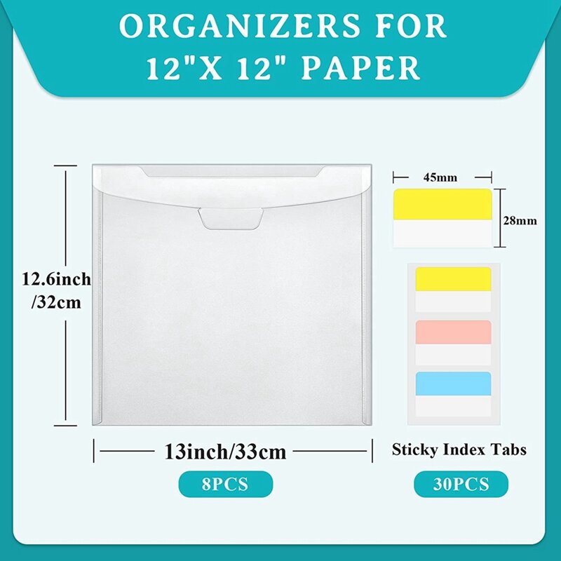 Horizontal Transparent File Bag PP Snap Bag Mini Stationery Storage A5 Information Bag File Bag With Label (8 Pieces)