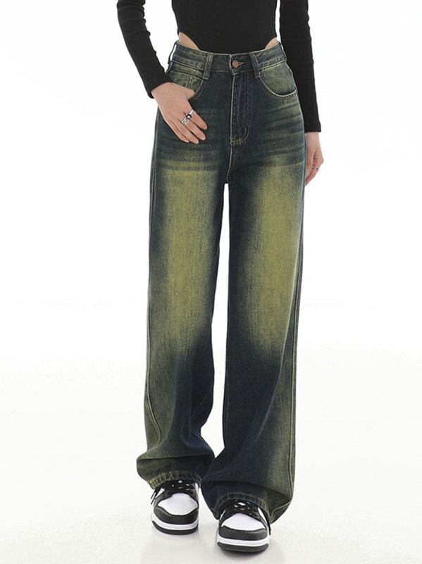 Y2k Damen Vintage Jeans Streetwear Mode hoch taillierte Damen ästhetische Jeans hose bequeme Mutter Hose