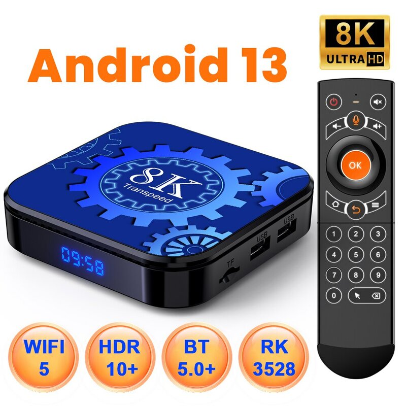 Transpeed-Décodeur TV Android 13, WiFi 5, HDR10 +, prend en charge la vidéo 8K, 128 Go, 64 Go, 32 Go, BTpig +, RK3528, 4K, 3D