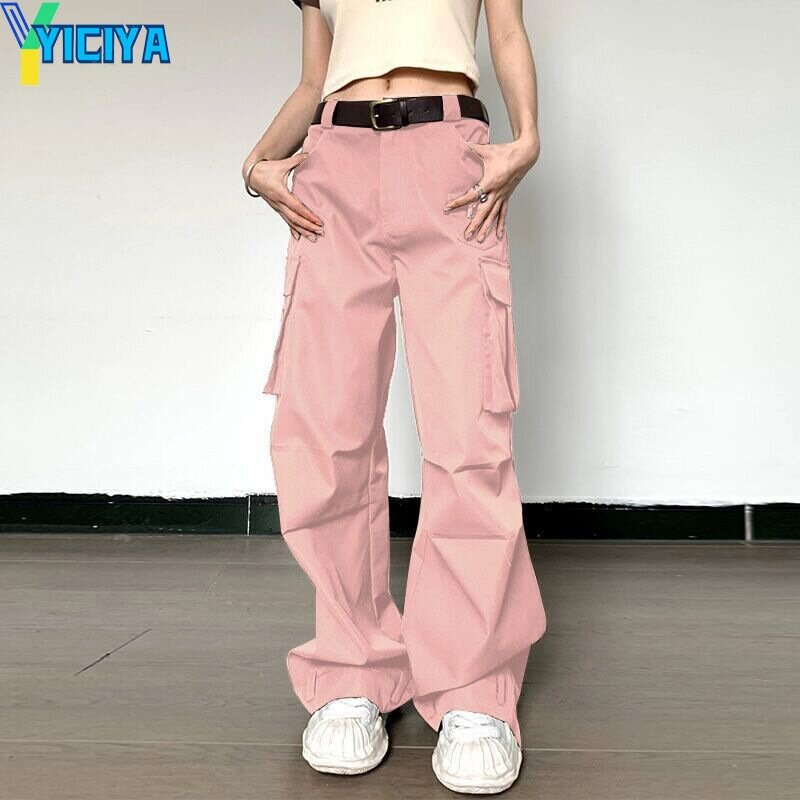 Yiciya-Pantalon parachute style y2k pour femme, grande poche, pleine longueur, PO gy, nouvelle tenue, été, 2024, 2024