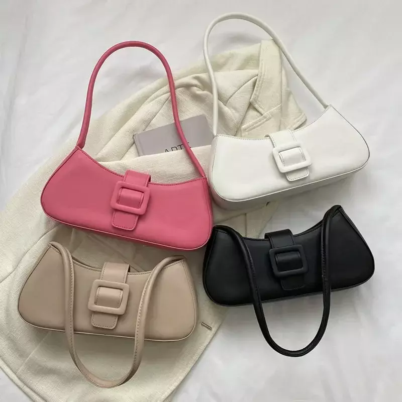 Bolsa de ombro sólida para mulheres, couro artificial, bolsas axilas quadradas, bolsas femininas, uso diário, moda, TOUB043