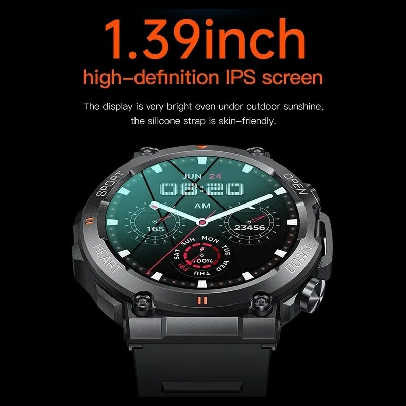 K56PRO Sports Smartwatch Masculino, 400 MA, Frequência Cardíaca, Monitor de Pressão Arterial, Compatível com Bluetooth 5.0, Rastreador de Fitness