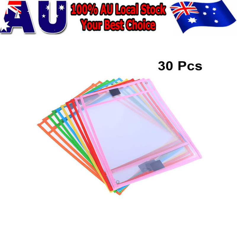 Reusable Double-needle Sleeves Assorted Colors Stationery for Office School with Pen Case PVC Transparent Write and Wipe