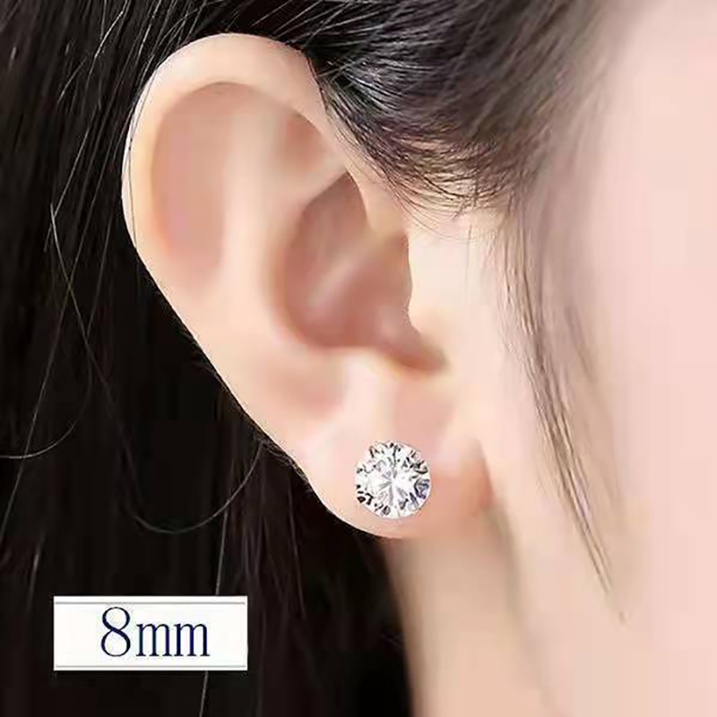 Boucles d'oreilles à quatre griffes en argent regardé S925 pour hommes et femmes, boucles d'oreilles en diamant rouge en maille, petits trous d'oreille, style simple