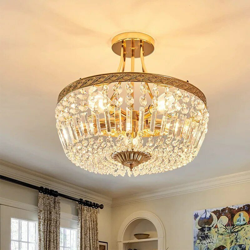 Amerikanischer Kronleuchter Schlafzimmer Retro Eisen Kristall einfache Home Restaurant Lampen rundes Zimmer Wohnzimmer Licht Luxus