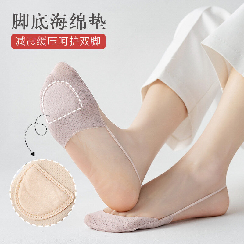 Kaus kaki tapak Tidak terlihat wanita, Kaos Kaki silikon anti-selip untuk sepatu hak tinggi sutra es tipis Suspender setengah telapak tangan baru musim panas 1/3 pasang