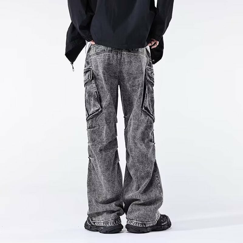 Pantalones vaqueros holgados Vintage para hombre, Ropa de calle plisada, pantalones largos rectos, estética Y2K, 2024