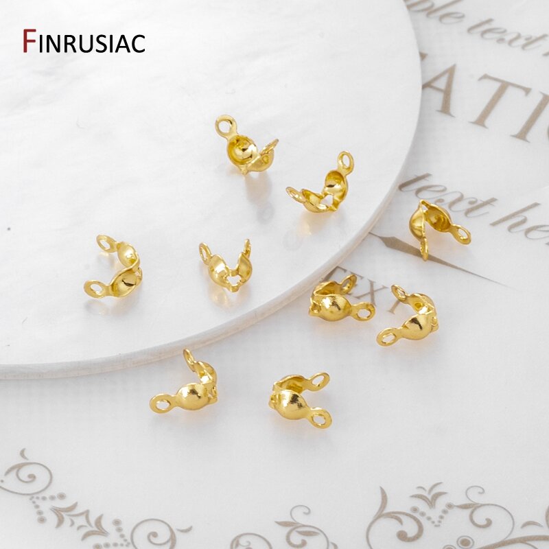 3mm/4mm Calotte Crimp Bead Tip Knot Cover forniture per gioielli 14K placcato oro connettore Clip fermaglio raccordi componente