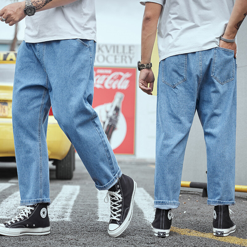 2023 wiosna lato męskie workowate dżinsy bawełniane casualowe proste proste spodnie jeansowe szerokie nogawki męskie Plus rozmiar 40 42 44 46 48