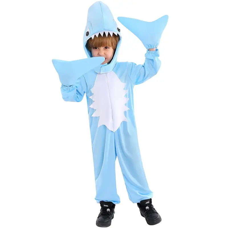 Toddler Blue Shark Costume Boys Girls Cute Animal Shark Cosplay Jumspuit Hoodie Kids Party Shark Halloween Fancy Dress Costume